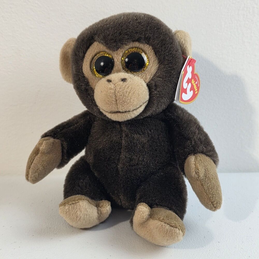 Ty Beanie Boos Plush Velvety Bananas 6" Monkey Chimp Brown 2015 Glitter Eyes New